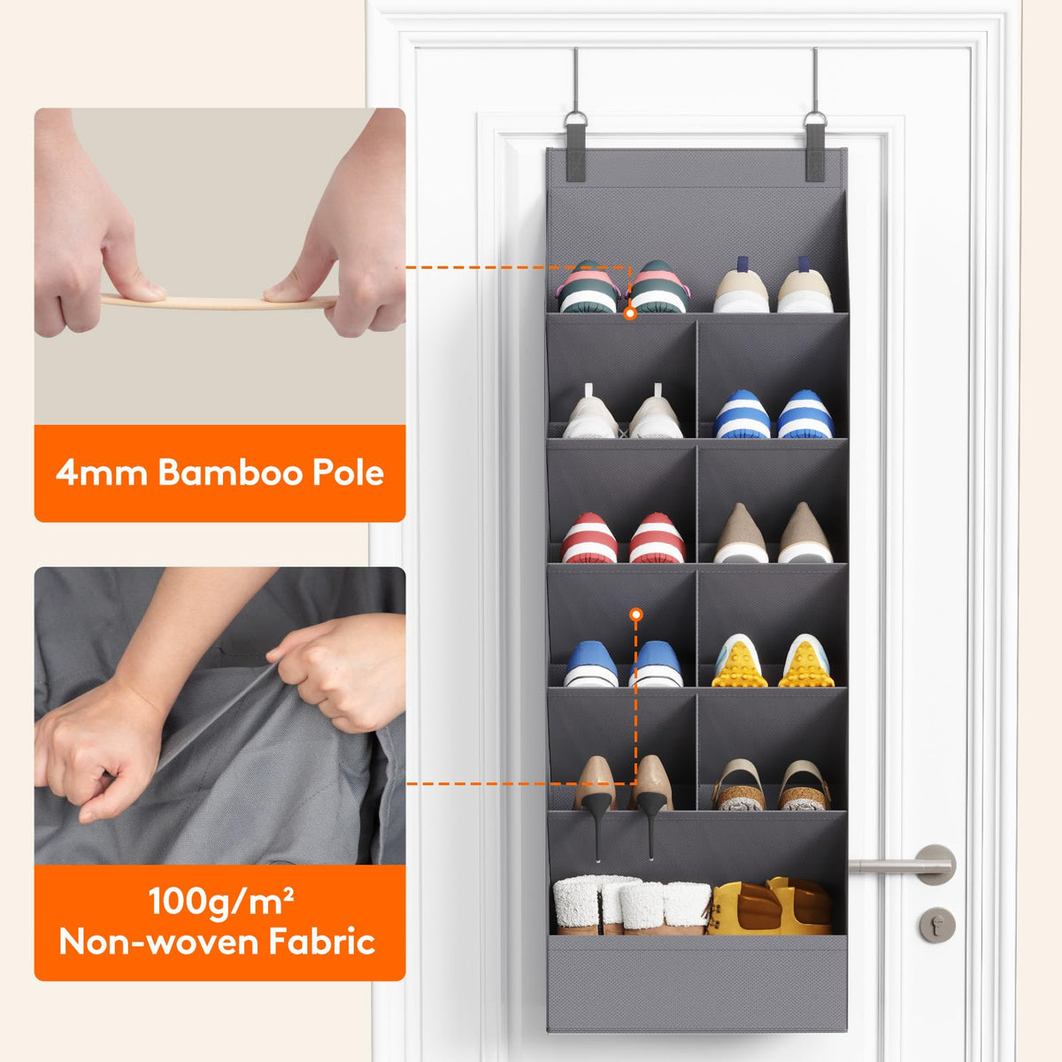 Lifewit Over the Door Shoe Organizers, Hanging Shoe Storage Rack with 11 Pockets, 5 Layers Shoe Holder for Closet Door Includes Boots, Toys