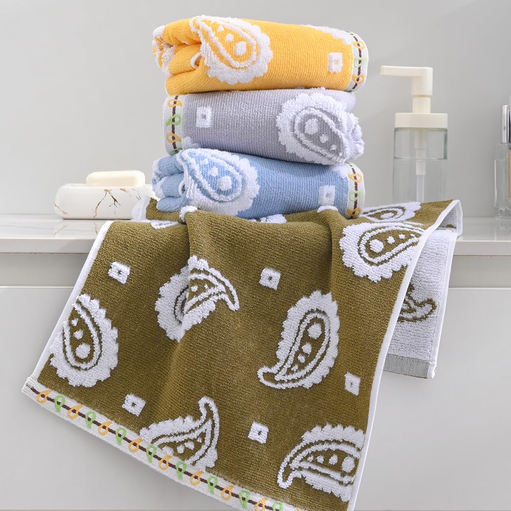 sense gnosis Grey Hand Towel Set of 2 Super Soft 100% Cotton Absorbent Paisley Pattren Jacquard Double-Faced Bath Hand Towels for Bathroom Home