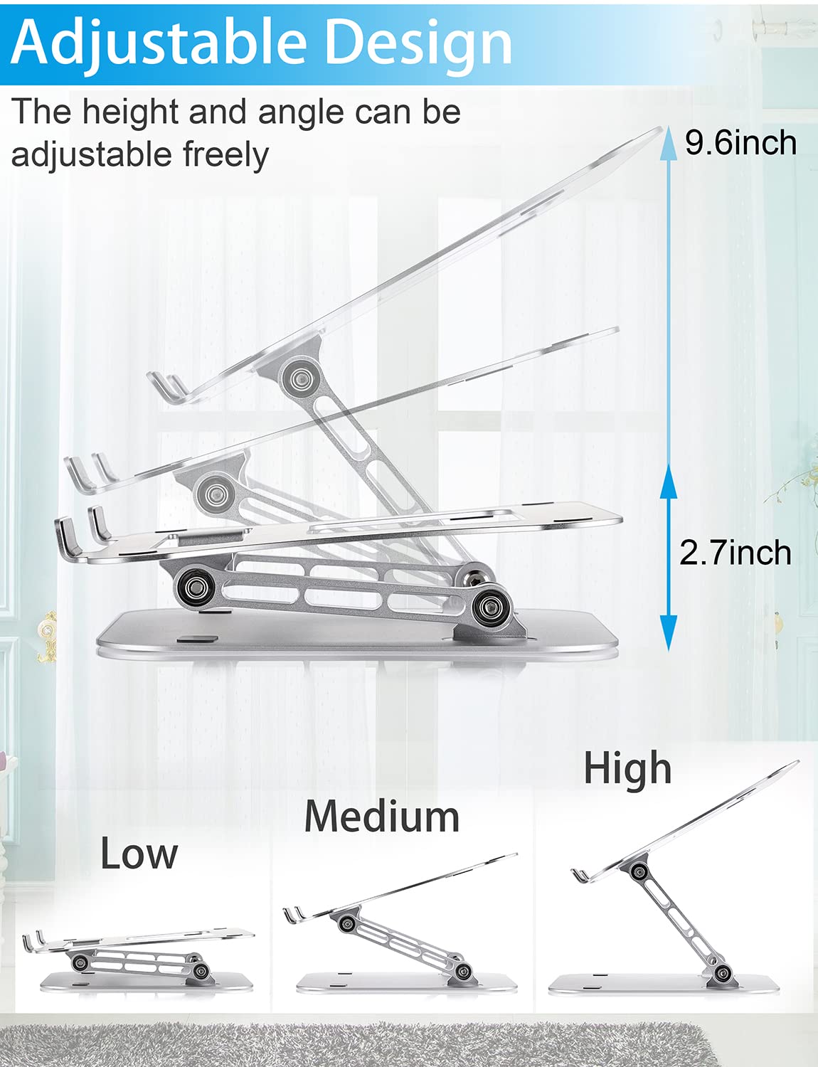 Usoun Laptop Stand, Laptop Holder, Multi-Angle Stand with Heat-Vent, Adjustable Notebook Stand for Computer up to 17 inches