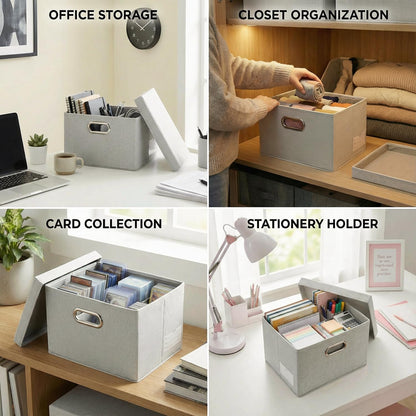 Prandom Storage Boxes with Lids Small,29x22x17cm,Beige[3-Pack]