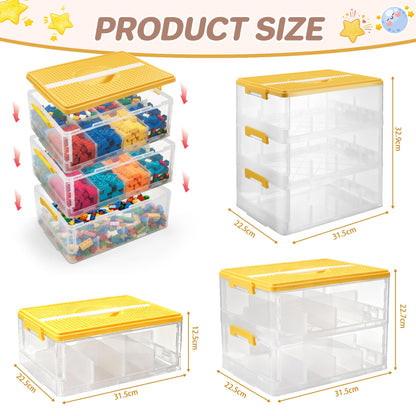 Yocdunm 18L Storage Boxes with Lids, Cube Kids 3 Layers Stackable Plastic Drawer Organiser Handle,Storage Box for Magnetic Building Blocks Bricks