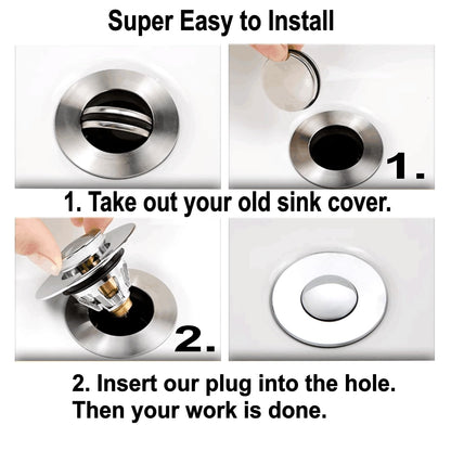 JZK Brass bathroom pop up sink plug replacement for 34-38mm drain hole, universal metal sink strainer stopper, click-clack basin waste plug basket