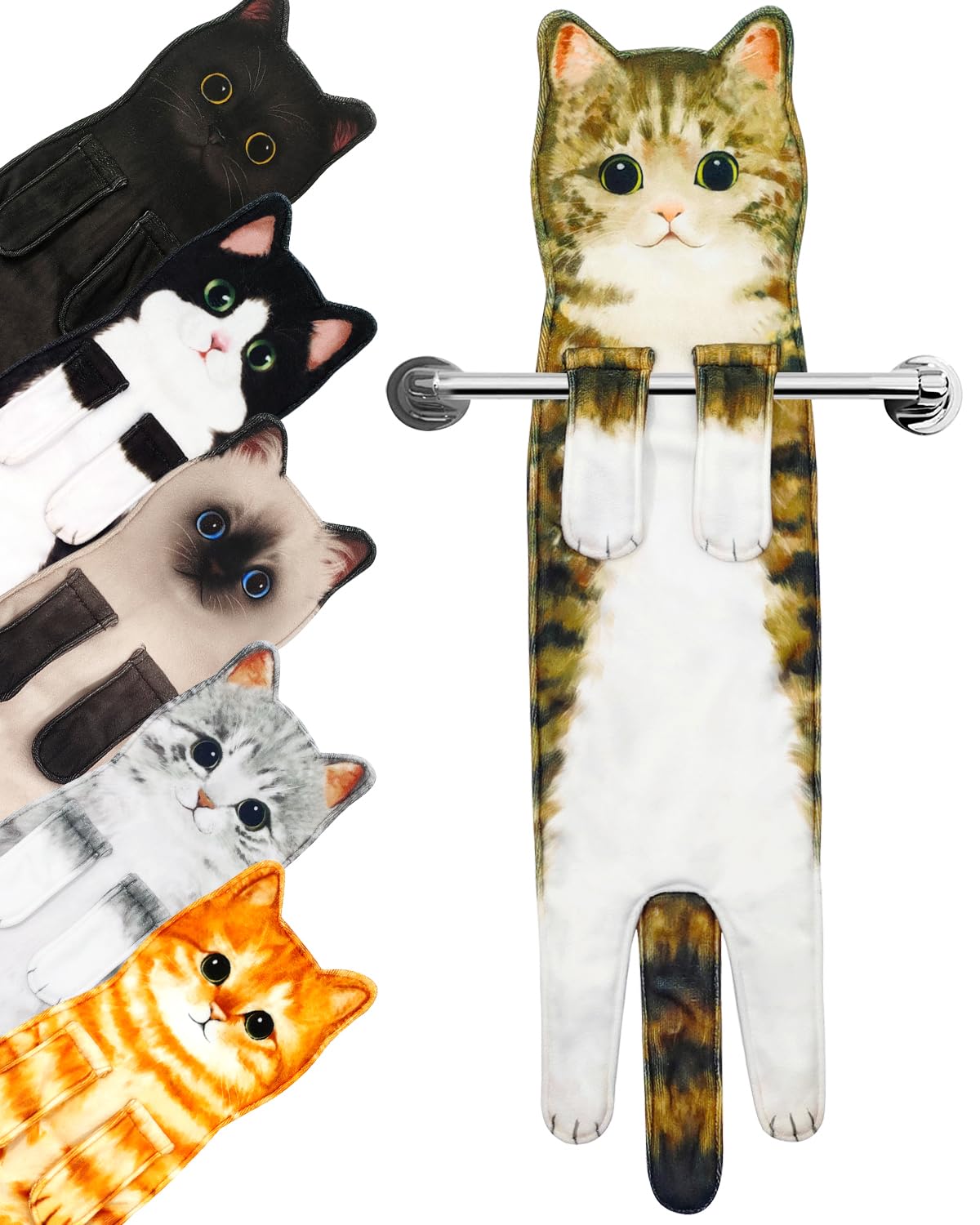 PAT JUUMG Funny Cat Hand Towels for Bathroom, Decorative Hanging Kitchen Towel,Super Absorbent Soft, Cat Gifts for Cat Lovers Gifts For Women/New Home