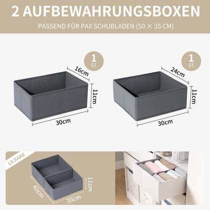 LAJIAKE Set of 2 Drawer Organisers Clothes for PAX Cupboard 50 x 35 cm, Grey