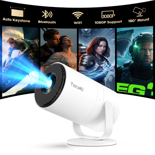 ?Android 14 & Built-in Apps?Tecaki Mini Projector with WiFi 6 and Bluetooth 5.2, Portable Projector Support 1080P with Auto Keystone 180? Rotatable