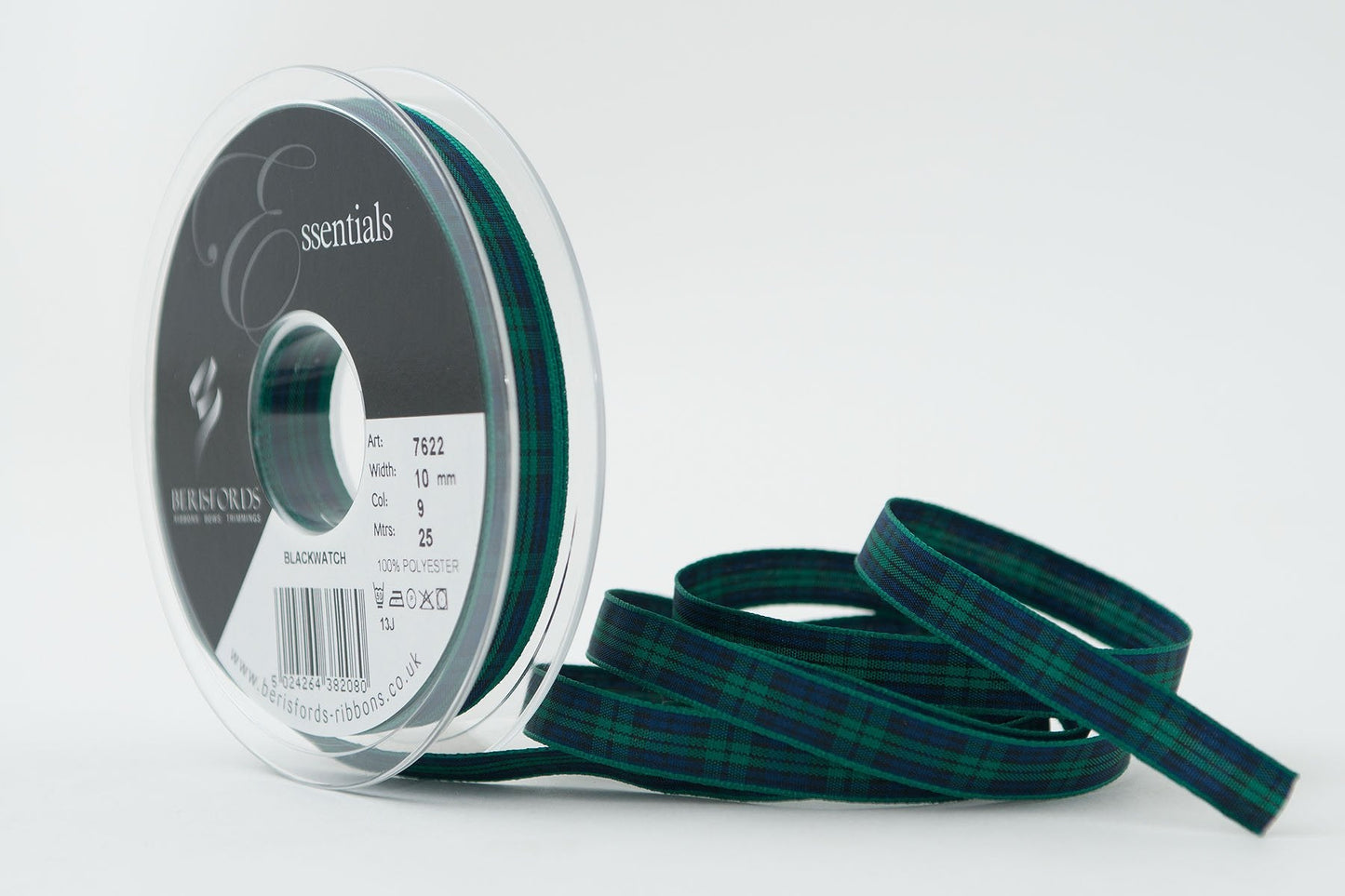 Berisfords 7622/10/09 10mm x 25m reel of Black Watch Tartan Ribbon, Blackwatch