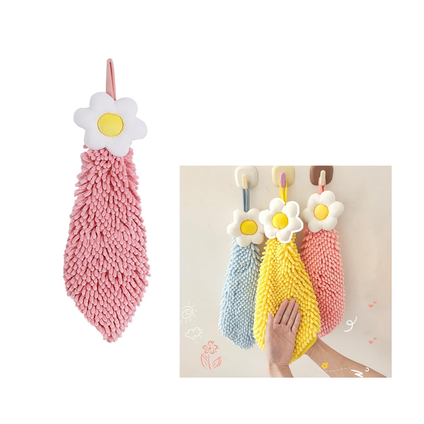 Microfibre Hand Towels,Soft Plush Small Hand Towel Quick-Drying Super Absorbent Chenille Hand Towels with Hanging Loop for Kitchen and