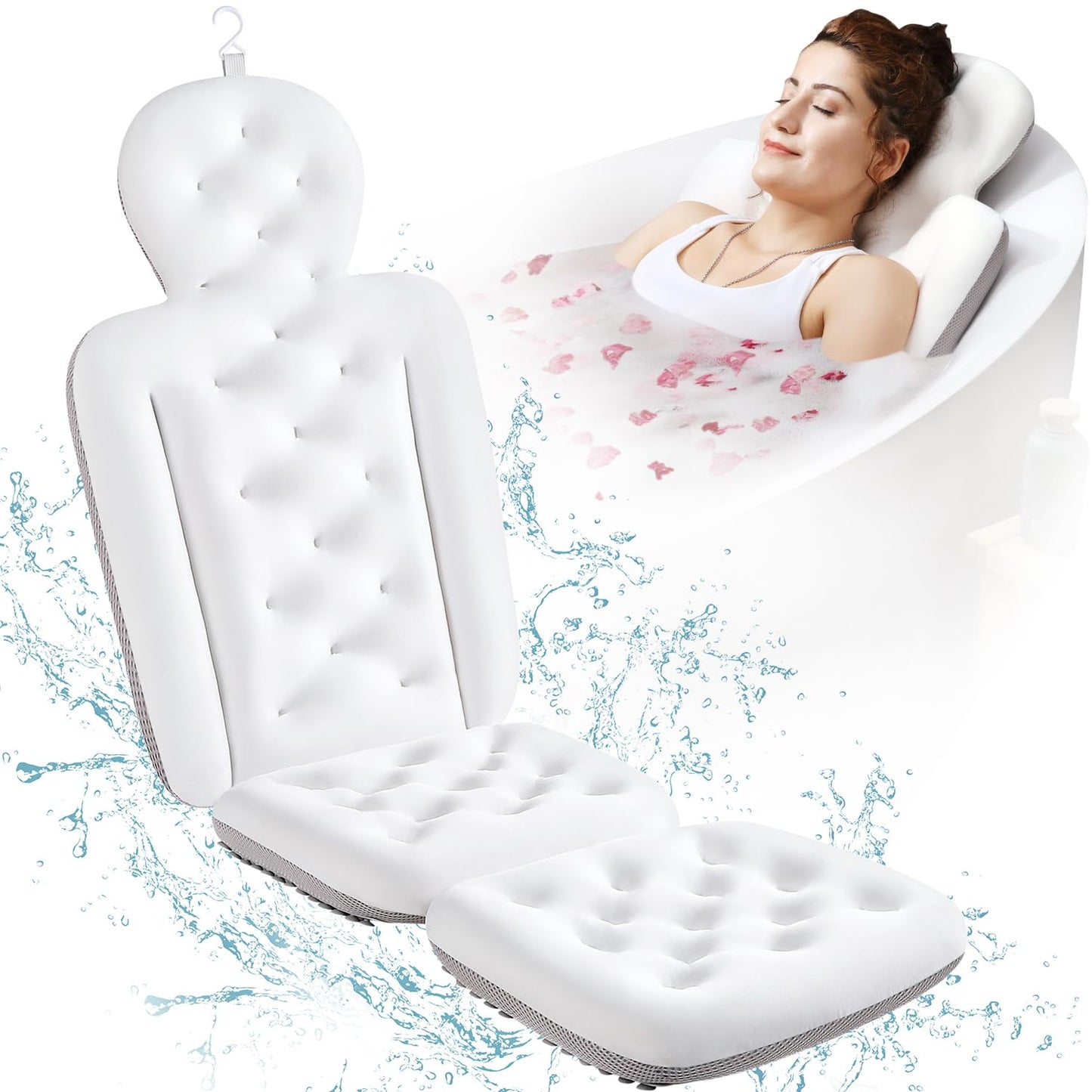 Full Body Bath Pillow for Bathtub, Thick Bathtub Cushion, Luxury Tub Pillow for Bath for Headrest Neck and Back Support White 130 X 41CM