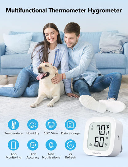 GoveeLife E-Ink WiFi Thermometer Hygrometer, Digital Room Humidity Meter, Indoor Temperature Monitor with App Notification Alert, 2-Year Free Data