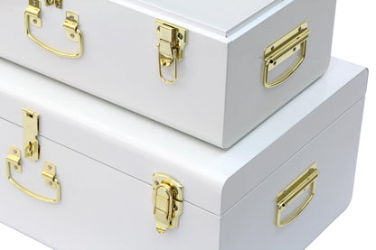 HofferRuffer Metal Storage Trunk with Lockable Lid & Handles, 52.1 × 26.2 × 20.1 cm Heavy Duty Storage Chest for Bedroom, Living Room, Bedding