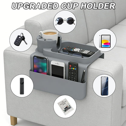 Sofa Arm Tray - Silicone Non-Slip Armchair Tray Caddy, Arm Chair Armrest Table Trays, with Double Side Pockets, Sofa Organiser for Cups, Phones