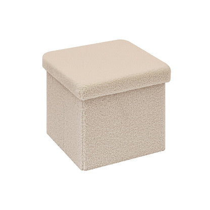 Bonlife Small Folding Storage Ottoman, Foot Rest Stool Seat Sherpa Ottoman with Storage for Bedroom,Living Room,Beige,32X32X32cm