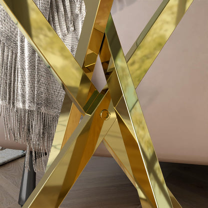 Small Glass Side Table with Gold Chrome Legs for Bedroom and Living Room