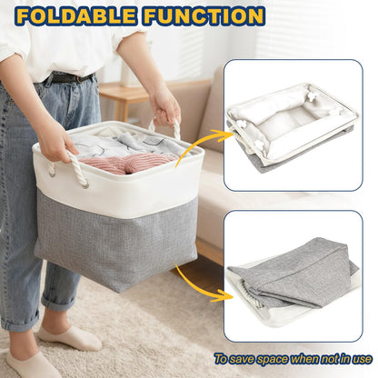 Fabric Storage Box [4-Pack], Foldable Storage Baskets for Organizing Toys, Books, Shelves, Closet, Large Storage Box with Rope Handles