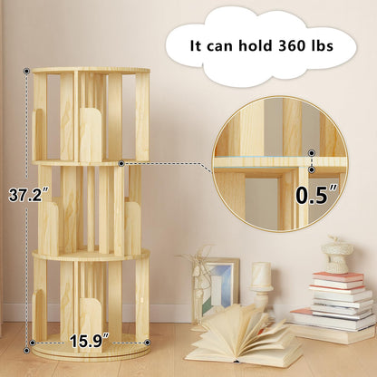 YGYQZ Rotating Bookshelf, 3 Tier Floor Standing Bookcase Wood 360 Display Narrow Book Shelf Organizer for Kids & Adult Storage Rack for Bedroom