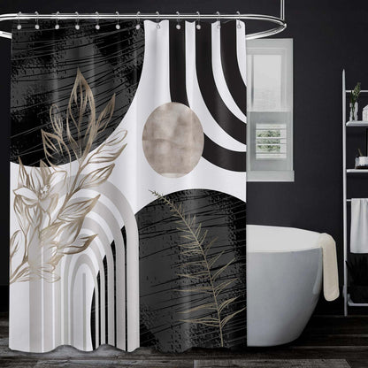 LanZanthic Black and White Shower Curtains for Bathroom Grey Boho Gray Modern Cool Mens Wet Room Shower Curtain with hooks, Mould Proof Resistant