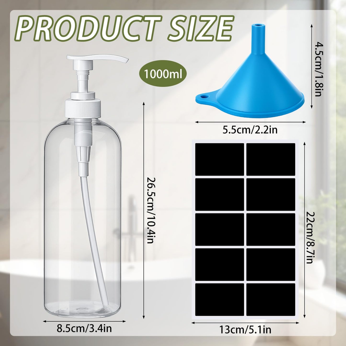 Invalidism 2Pcs Pump Bottle Dispenser 1000ML Refillable Press Bottles