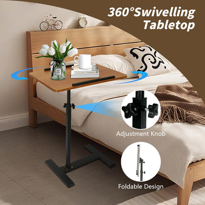 XUDREZ Adjustable C Shaped Side Table, Top Tilting Laptop Stand Tray Tables, End Table for Living Room Bedroom Sofa Bathtub Bedside Nursing（Wood