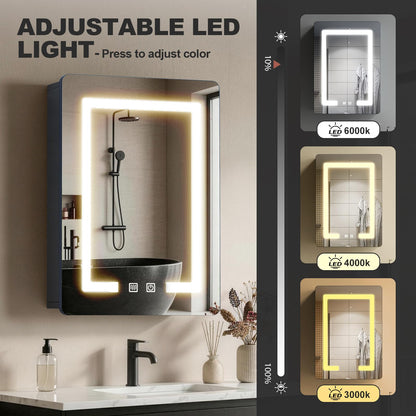 70×50cm Aluminum LED Bathroom Mirror Cabinets, 3 Color Light Modes