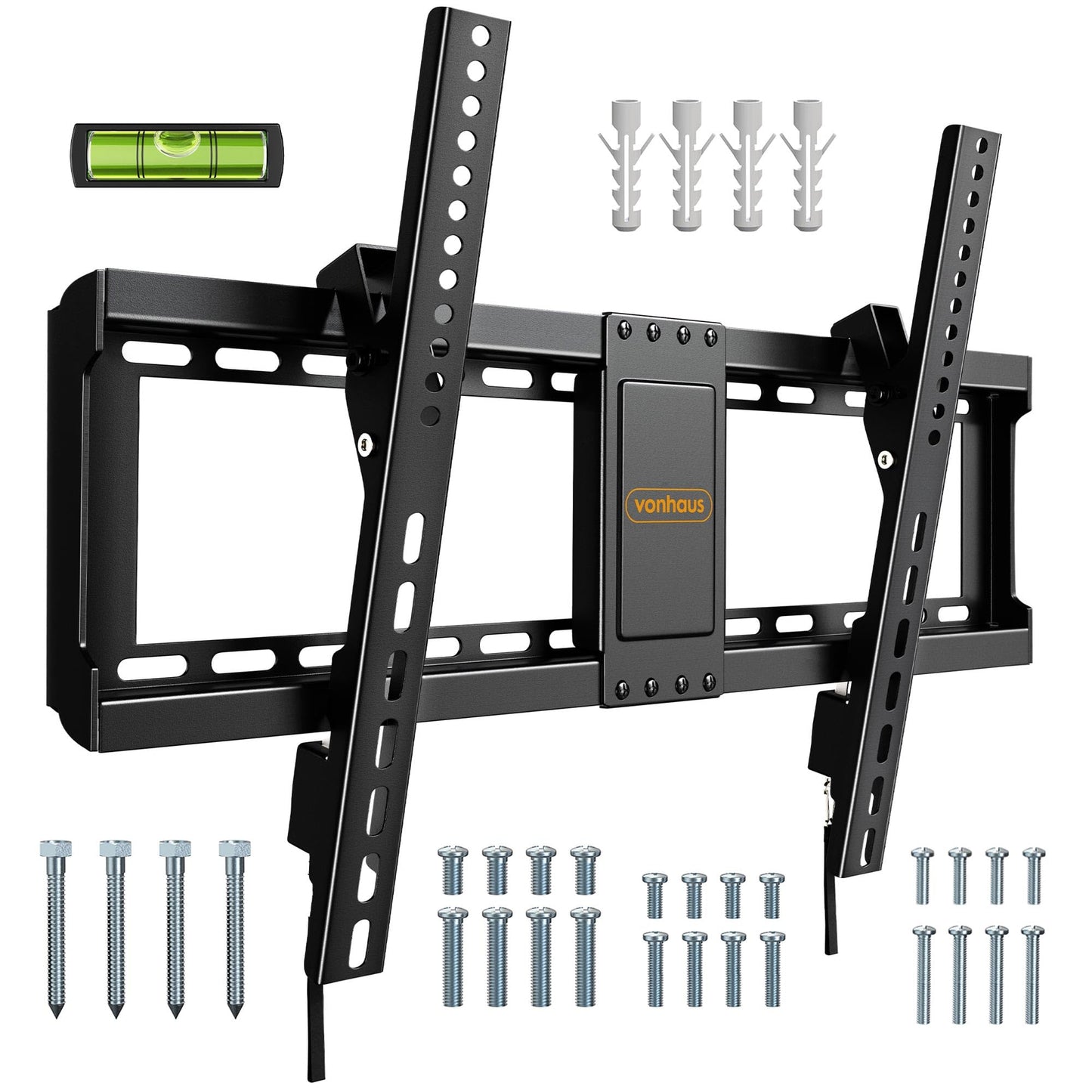 VonHaus Tilt TV Wall Bracket for 37-85" Screens, Tilting Flat to Wall Mount with Quick Release Straps, 75kg Capacity, Max VESA: 400x600mm, for Curved