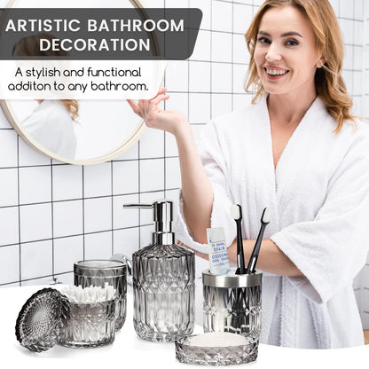 5-Piece Glass Bathroom Accessories Set – Gradient Black & Clear
