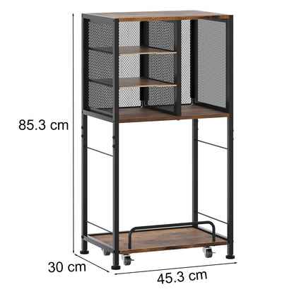 EasyPAG 4 Compartments Metal Wood Floor Standing Printer stand with Storage,Printer Table with Movable Pull-out Shelf Trolley,Printer Shelf for Fax