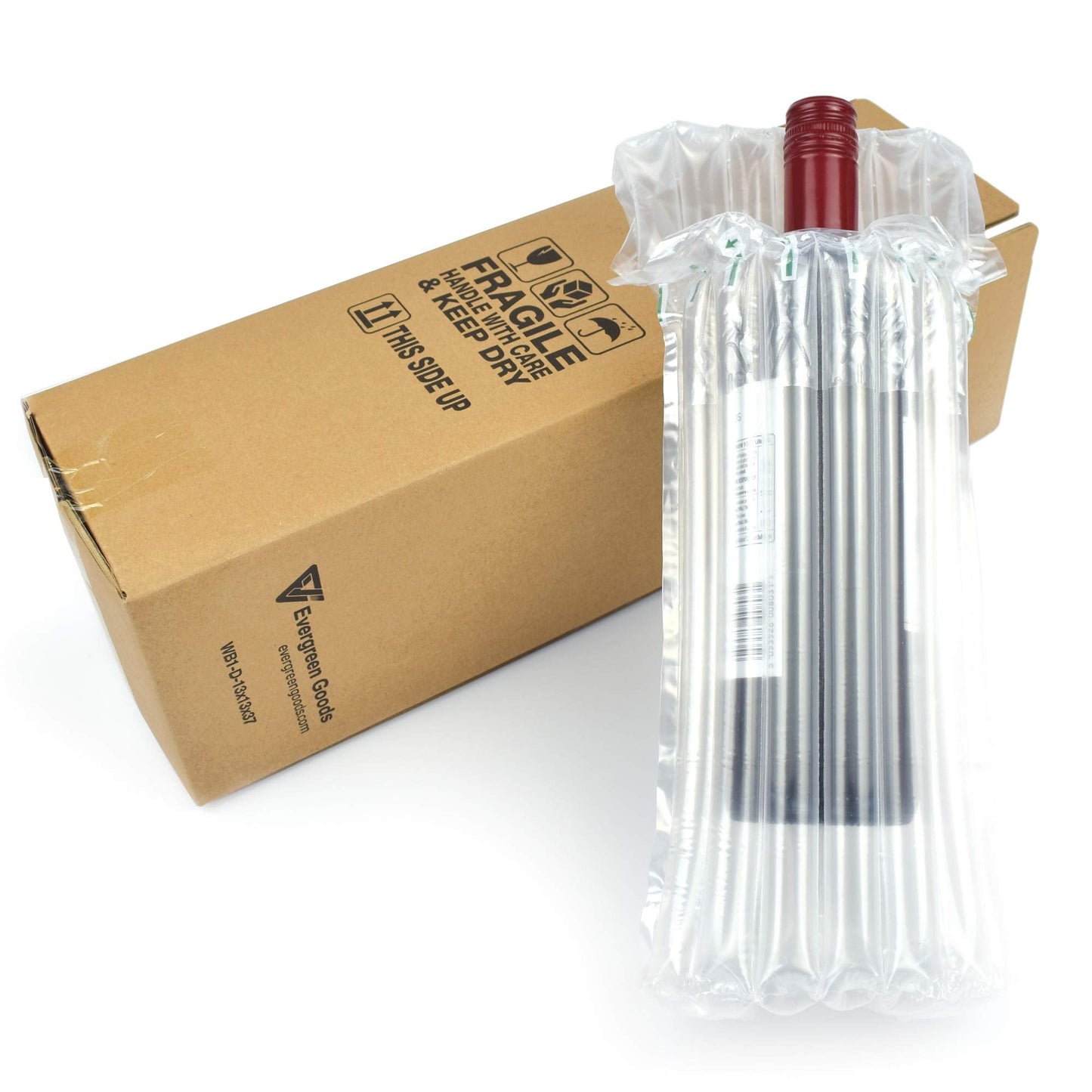 Evergreen Goods 30 x Single Wine & Beer Bottle Cardboard Box with Inflatable Air Cushion Packaging | Quantity Discounts | 370 x 130 x 130mm Carton |
