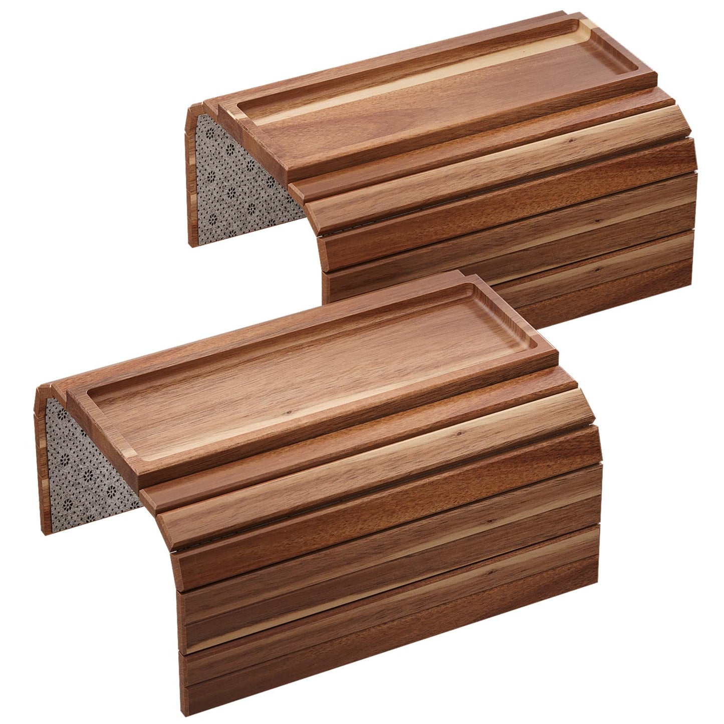 Fibogollo 2 Pack Sofa Arm Tray,Acacia Wood Folding Couch Arm Tray,Sofa Armrest Tray with Anti-Slip Pad for Drinks,Snacks,Phone,Remote Control
