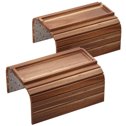 Fibogollo 2 Pack Sofa Arm Tray,Acacia Wood Folding Couch Arm Tray,Sofa Armrest Tray with Anti-Slip Pad for Drinks,Snacks,Phone,Remote Control