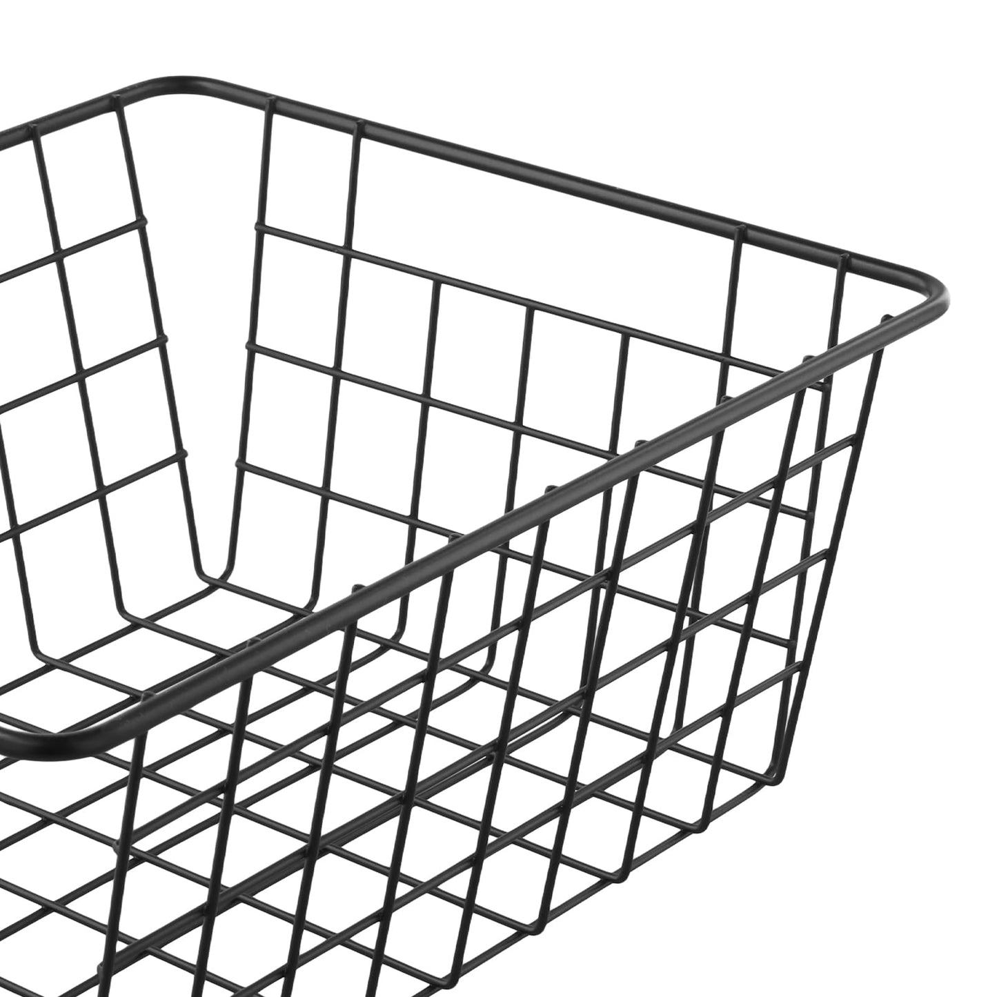 PINGEUI 2 Pack Metal Wire Storage Baskets, 28x22x12cm Black Wire Basket Freezer Storage Organizer Pantry with Handles for Kitchen Cabinet, Pantry