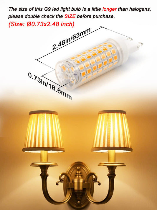Ziomitus No Flicker G9 Led Bulbs Dimmable 6W Soft Warm White 2700K,40W 50W 60W Halogen Equivalent,AC120V Dimmable G9 T4 LED Bulb for Chandelier