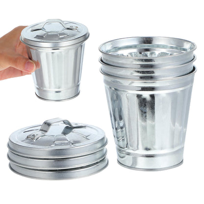 Gadpiparty 3Pcs Small Metal Trash Bin with Lid - Mini Desktop Waste Bin Flowerpot for Office Home Dorm - Compact Table Storage Jar 9.5x9x9cm