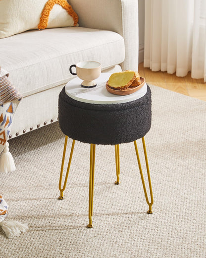 IBUYKE Makeup Vanity Stool, Teddy Velvet Storage Ottoman, Black WBD010B