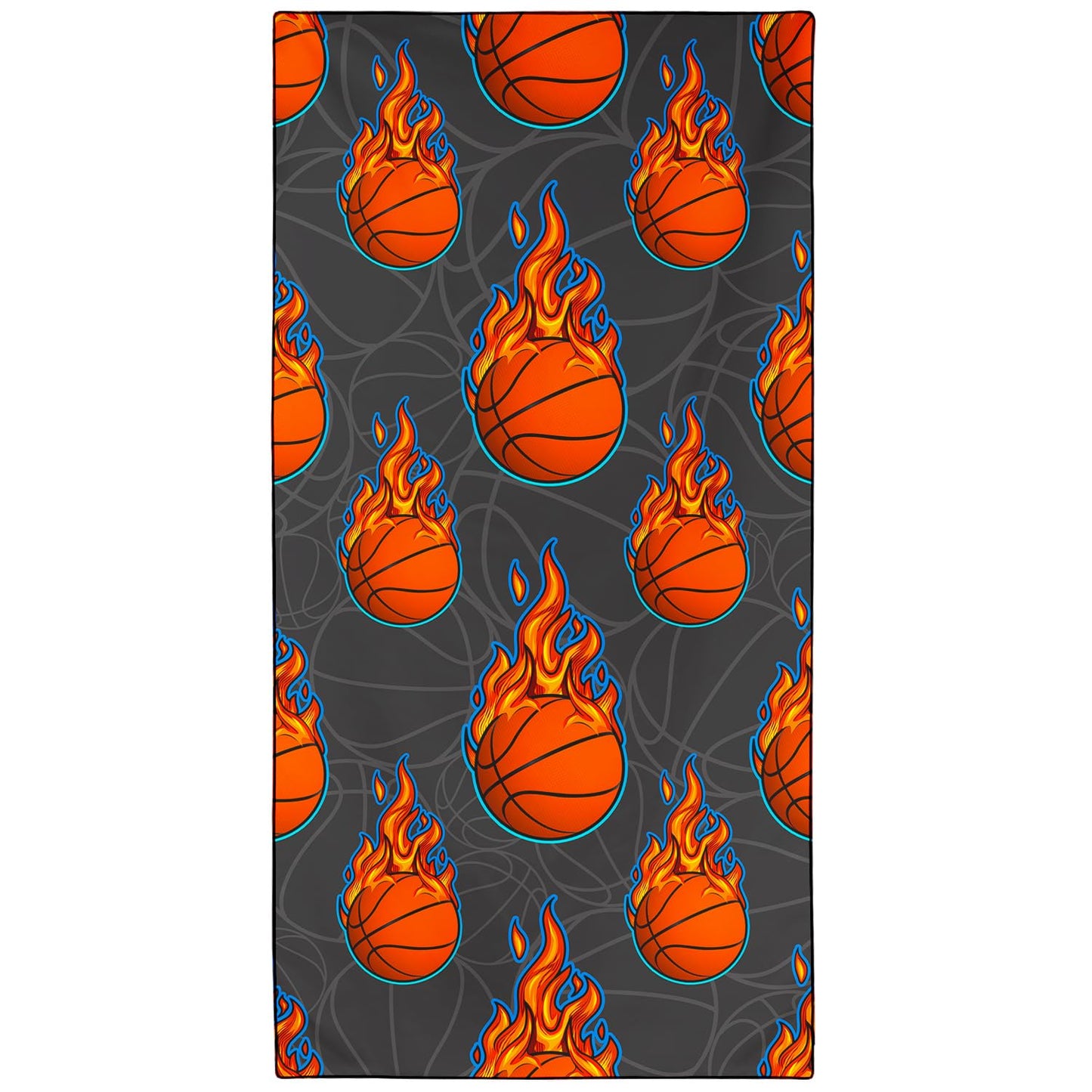 Violetpos Flaming Basketball Beach Towel, Extra Large 180x90 cm 250GSM Microfibre, Sand Free Quick Dry