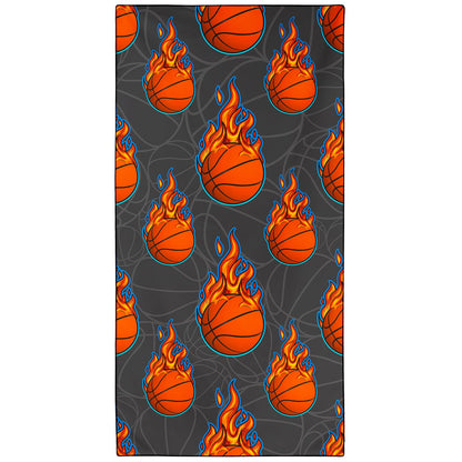 Violetpos Flaming Basketball Beach Towel, Extra Large 180x90 cm 250GSM Microfibre, Sand Free Quick Dry