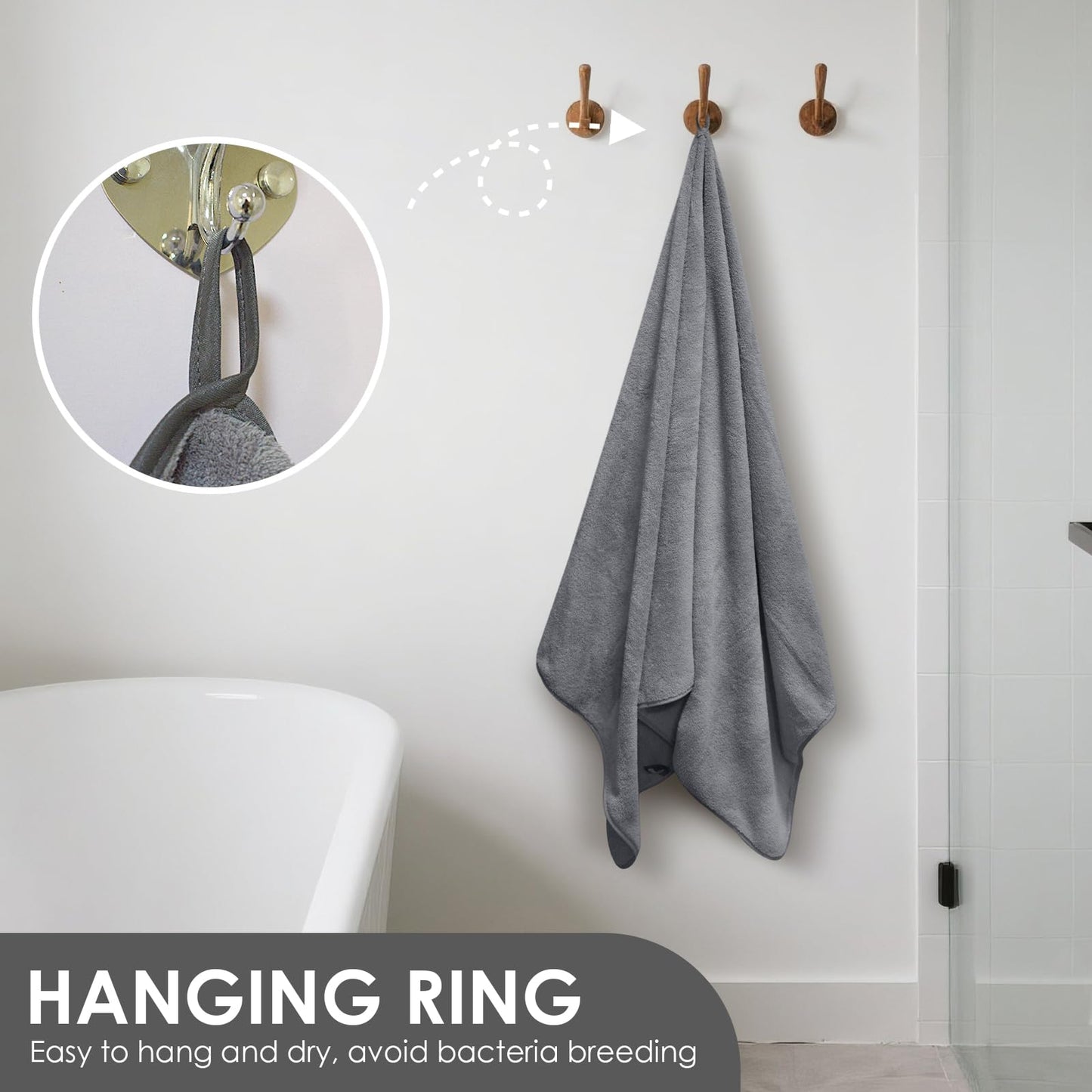 VIVOTE Microfibre Bath Sheet Grey Bath Towels Set for Bathroom 70×140 1pc