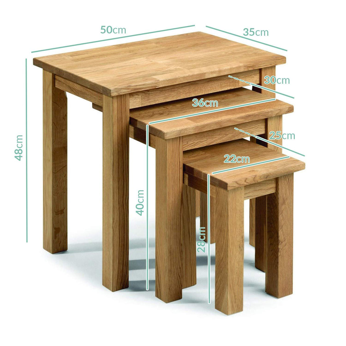 Julian Bowen Coxmoor Nest of Tables, Set of 3 - Oak - H48 x W50 x D35cm
