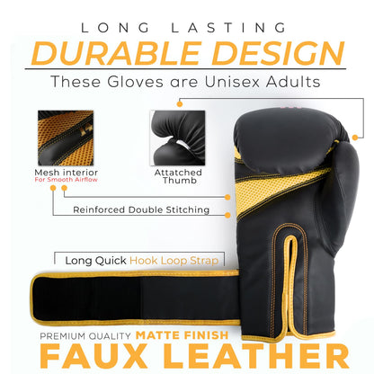 EVO Fitness Matte Black Boxing Gloves and Pads Set Punching Focus Mitts Hook and Jab Hand Target Strike Shield Training Sparring MMA Martial Arts Muay