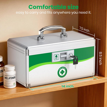 ZORVIDSON Lockable Medicine Box, Medication Storage with Key Lock, Portable First Aid Safe Empty Box