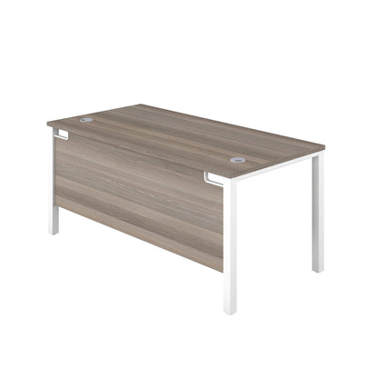Office Hippo Heavy Duty Rectangular Goalpost Desk, Integrated Cable Ports, PC Desk For Office or Home, 5 Yr Wty, MFC - Grey Oak Top, White Legs