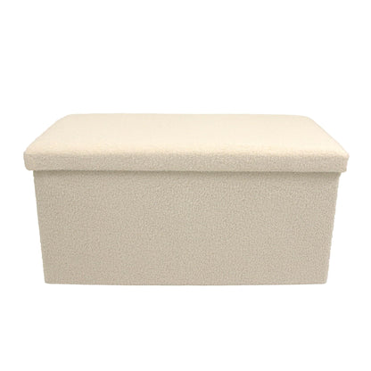 Libbi Lou White Teddy Boucle Foldable Footstool/Ottoman Storage Box | 76 x 38 x 38 cm |Ottoman for Home, Office or Bedroom | Store up to 40kg