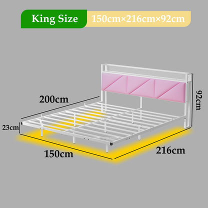 HAHRIR King Size Bed Frame with Floating Upholstered Storage Headboard,Pink