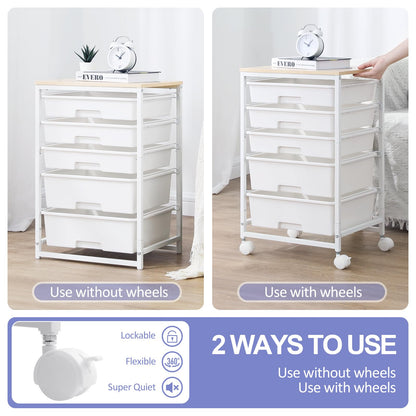 SYKIARIOL 5-Drawer Storage Trolley Rolling Cart, White