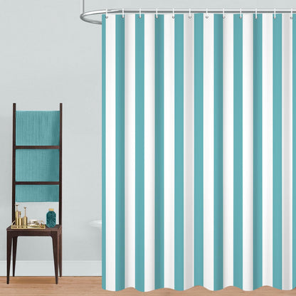 GCIREC Shower Curtain, 180x180cm, Light Teal and White Modern Minimalism Vertical Stripes Waterproof Fabric Machine Washable Bathroom Curtain with