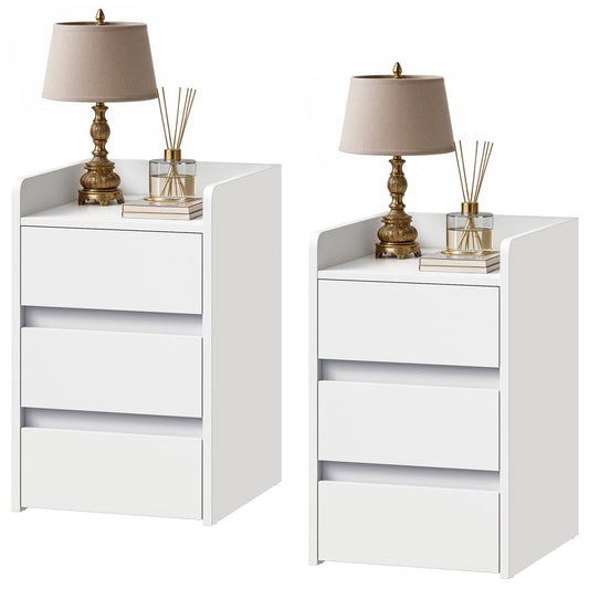 DWVO 2-Piece Bedside Table Set with 3 Drawers, Compact Nightstand Side Table for Bedroom, Living Room Storag, White, 35x40x59cm