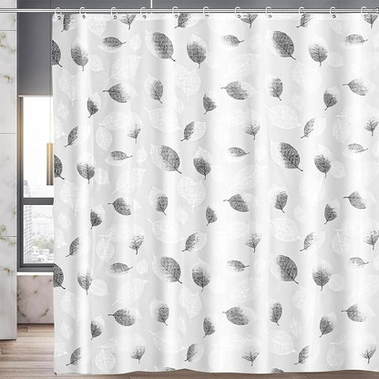 Shower Curtains Mould Proof Resistant - Leaves Patterned Semi-Transarent Shower Curtain, PEVA Waterproof Bathroom Curtains with 12 Hooks, 180 x 180 cm