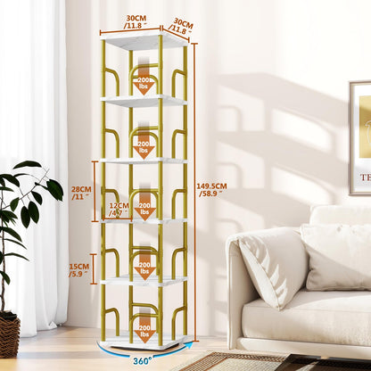 IBUYKE 6 Tier Rotating Bookshelf,Square Bookcases,White TBC005GW