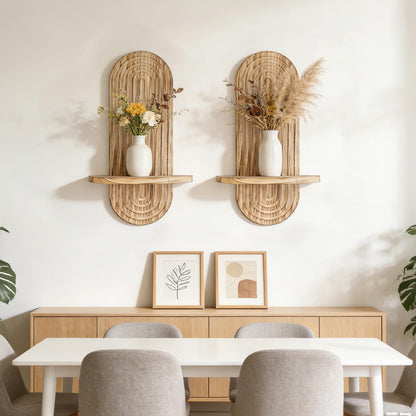 YiYa 2 Pcs Wood Shelves for Wall Decor Modern Boho Wall Shelf Arch Wood Floating Shelf Display Shelving for Hanging Plants Photo for Living Rooms