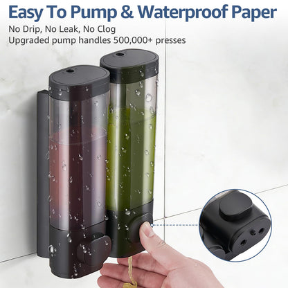 Pollock Wall Mounted Soap Dispenser, 300ml x 2 Shampoo and Conditioner Dispenser, No-Drill Installation Shower Soap Dispenser