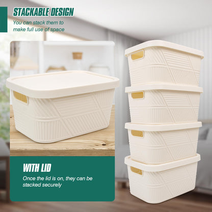 Spesh 4 Pcs Storage Boxes with Lids 3.5L Small Storage Baskets Stackable Plastic Storage Boxes for Home Office Cupboard(White, 24 * 17 * 12cm)